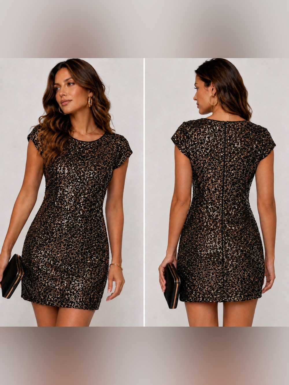 Eliza J Size 2 Bronze Sequin Cap Sleeve Fitted Sheath Cocktail Party Dress